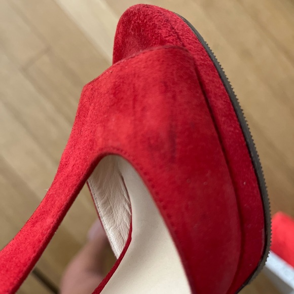 Gently used Jimmy Choo Red Suede T strap heels - Picture 11 of 15